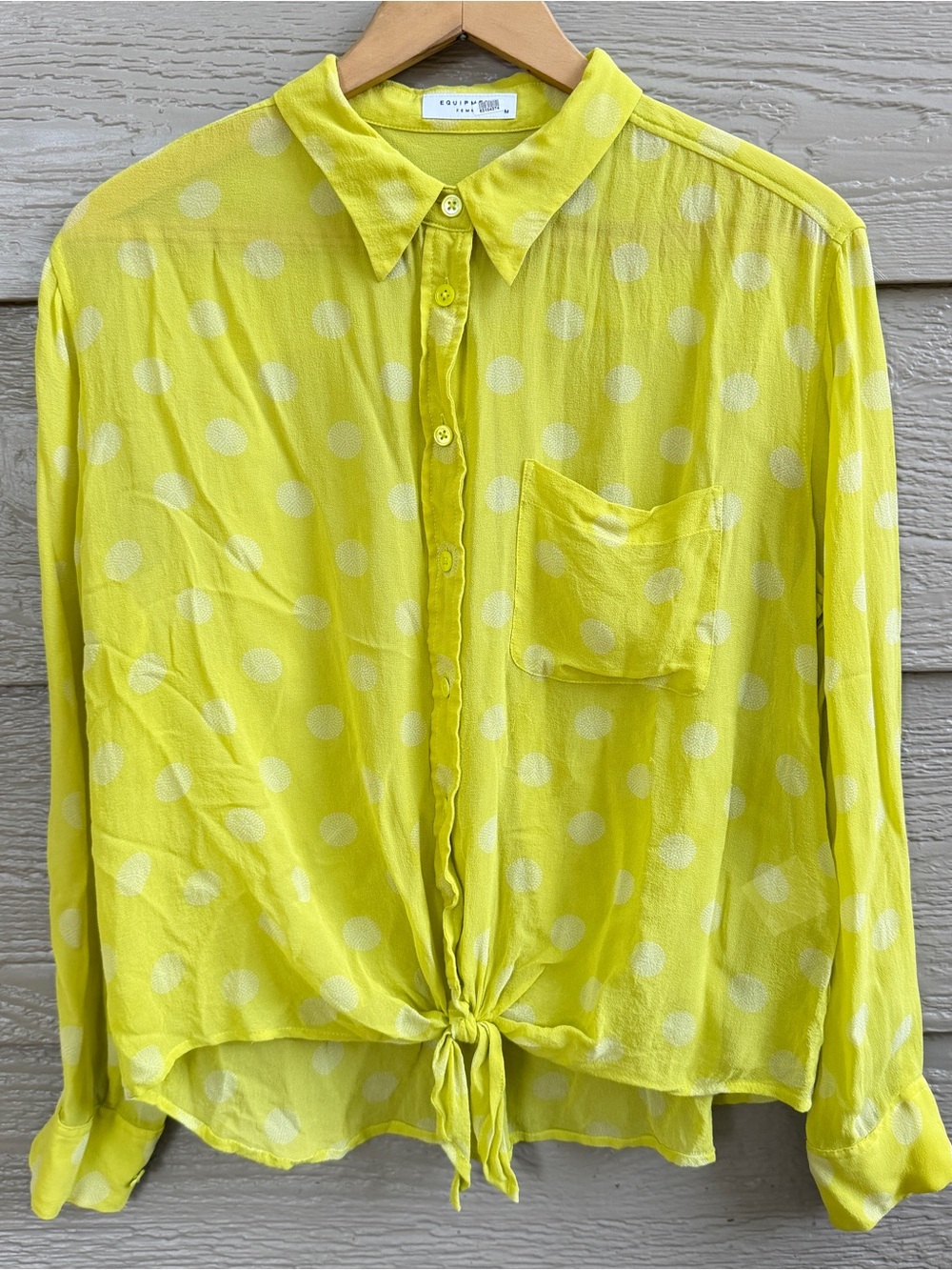 Equipment Spotted Summer Daddy Tie Front Blouse Sheer Polka Dot Silk Top Medium